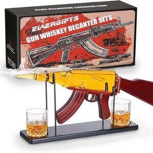 AK47 Whiskey Decanter Set – 25oz | Real Wood Stock | Great Gift